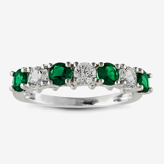 Lab-Created Emerald & Lab-Created White Sapphire Sterling Silver Ring