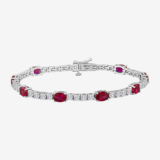 Oval Lab-Created Ruby and Cubic Zirconia Tennis Bracelet