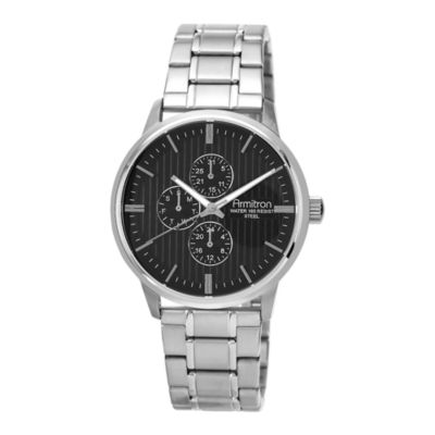 Armitron Mens Silver-tone Black Dial Multifunction Watch | Mycast