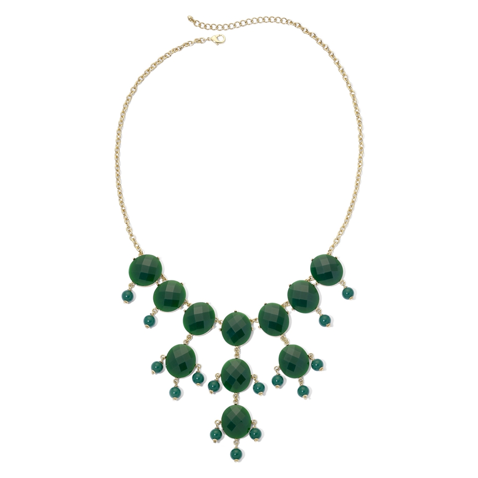 Gold Tone & Green Bubble Bib Necklace