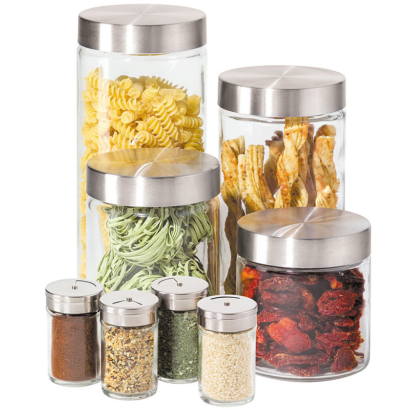 Oggi Canisters & Spice Jars, Glass 8 Piece Set