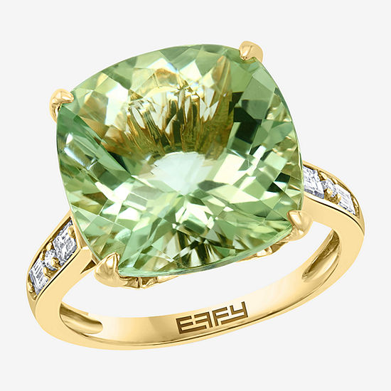 Effy Final Call Womens Genuine Green Amethyst & 1/4 CT. T.W. Genuine Diamond 14K Gold Cocktail Ring