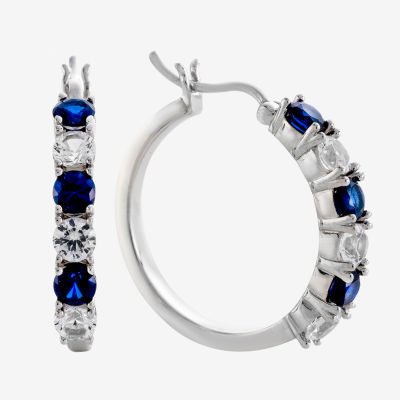 Blue & White Lab-Created Sapphire Sterling Silver Hoop Earrings