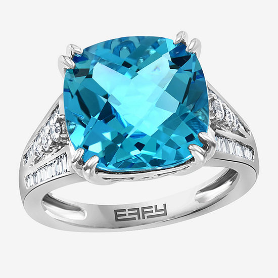 Effy Womens 3/8 CT. T.W. Diamond & Genuine Blue Topaz 14K White Gold Cocktail Ring