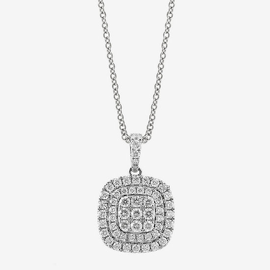 Effy  Womens 5/8 CT. T.W. Genuine Diamond 14K White Gold Pendant Necklace