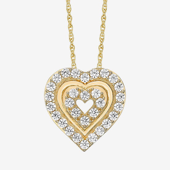 Diamonart Womens White Cubic Zirconia 14K Gold Over Silver Heart Pendant Necklace