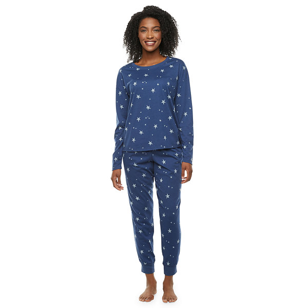 North Pole Trading Co. Celestial Winter Womens Long Sleeve 2-pc. Pant Pajama Set