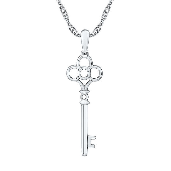 Womens 10K White Gold Keys Pendant Necklace