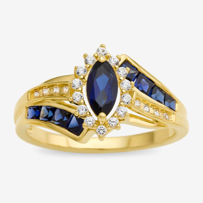 Womens Blue & White Lab-Created Sapphire 14K Gold Over Silver Cocktail Ring