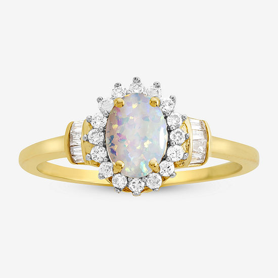 Lab Created Opal & 1/4 C.T. T.W. Diamond 10K Yellow Gold Ring