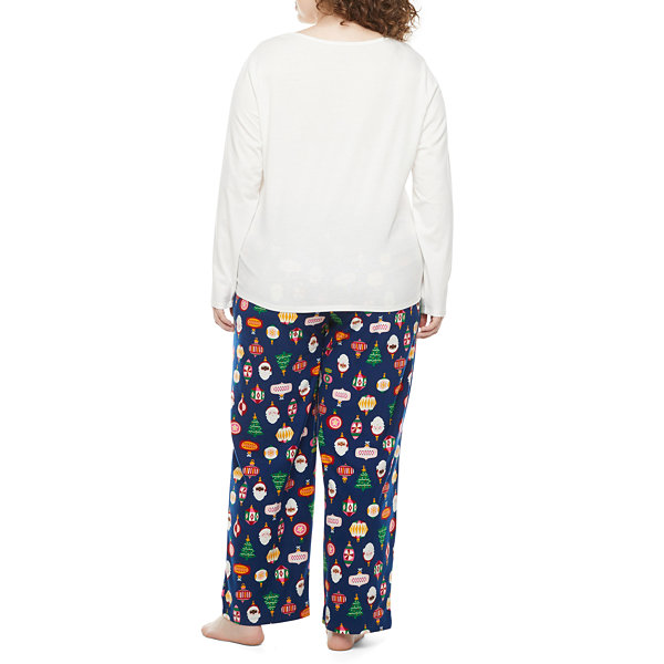 North Pole Trading Co. Vintage Ornaments Womens Plus Long Sleeve 2-pc. Pant Pajama Set