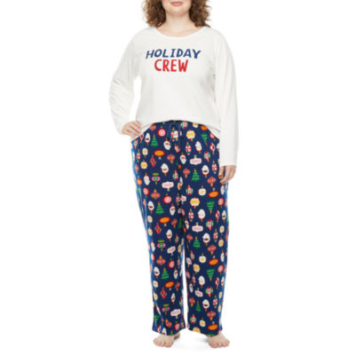 North Pole Trading Co. Vintage Ornaments Womens Plus Long Sleeve 2-pc. Pant Pajama Set