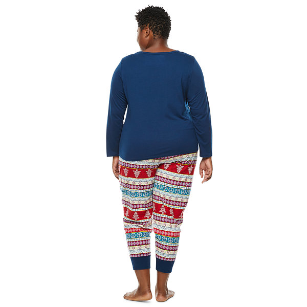 North Pole Trading Co. Nordic Fun Womens Plus Long Sleeve 2-pc. Pant Pajama Set