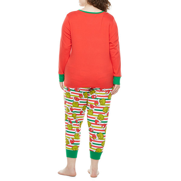 Dr. Seuss Grinch Family Matching Pajamas Womens Plus Long Sleeve 2-pc. Pant Pajama Set