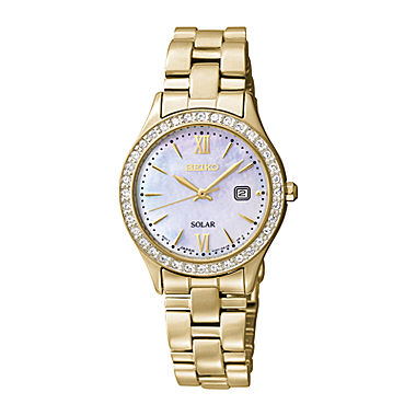 #1Sale Seiko® Womens Crystal-Accent Gold-Tone Stainless Steel Solar ...