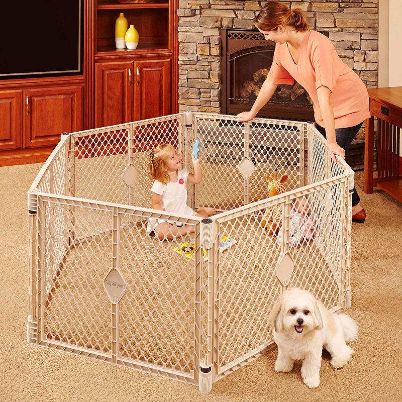 Toddleroo Superyard Indoor Outdoor Plastic Baby Safety Gate & Play Yard, Sand