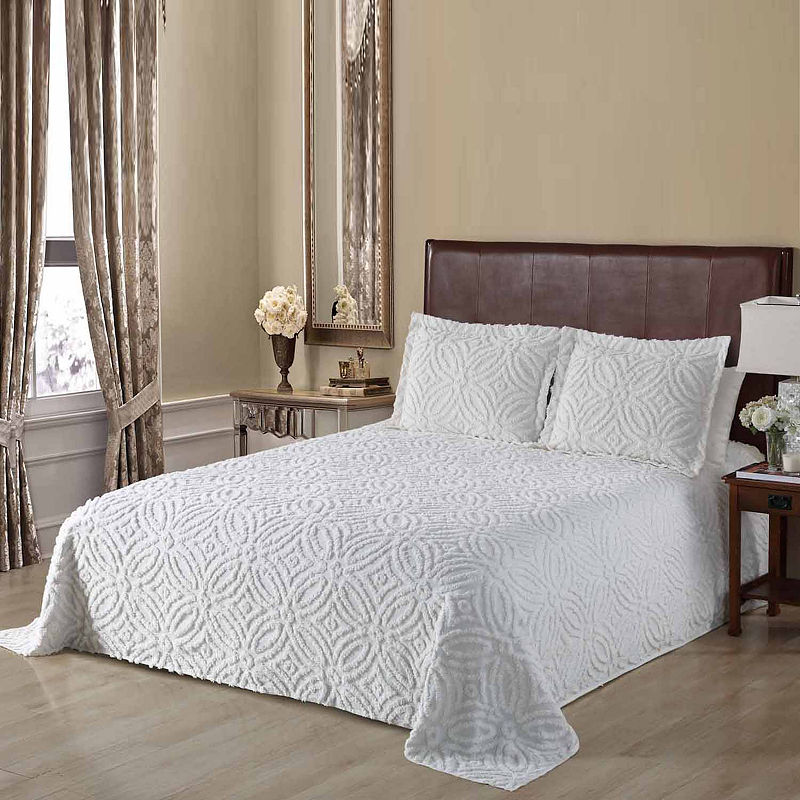 Wedding Ring Chenille Bedspread Or Sham, King, White