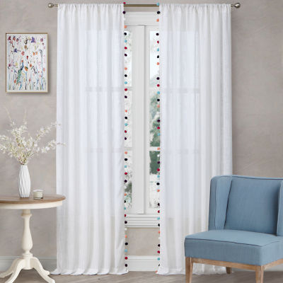 Home Expressions Pom Pom Sheer 2 Pack Sheer Rod Pocket Curtain