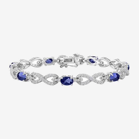 Lab Created Blue Sapphire Sterling Silver Infinity 7.5 Inch Tennis Bracelet