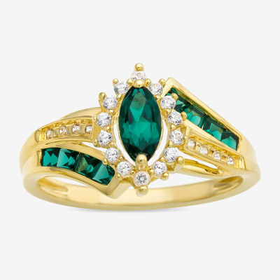 Womens Lab-Created Emerald 14K Gold Over Silver Cocktail Ring
