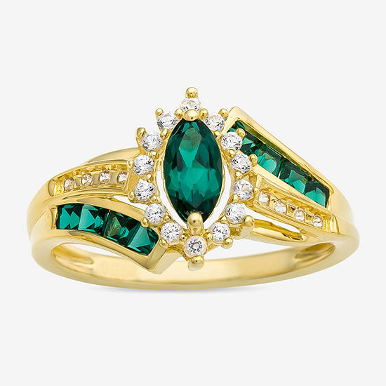 Womens Lab-Created Emerald 14K Gold Over Silver Cocktail Ring