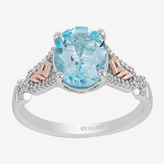Enchanted Disney Fine Jewelry "Frozen 2" Womens 1/10 CT. T.W. Genuine Blue Topaz 14K Rose Gold Over Silver Sterling Silver Princess Elsa Frozen Cocktail Ring