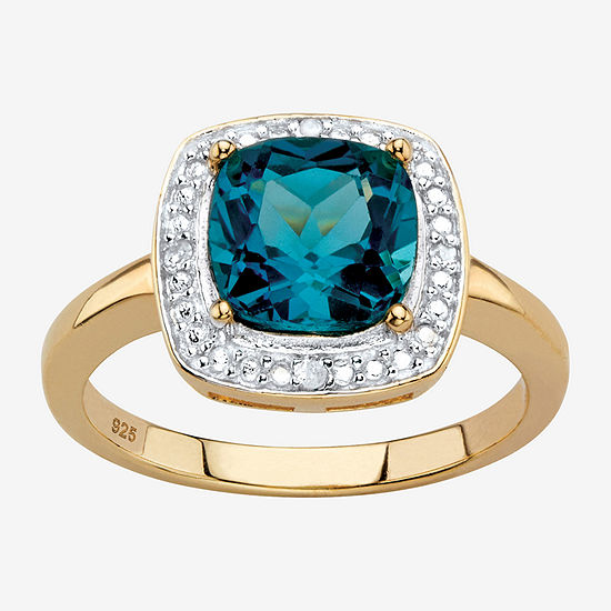 Womens Diamond Accent Genuine Blue Topaz 14K Gold Over Silver Cocktail Ring