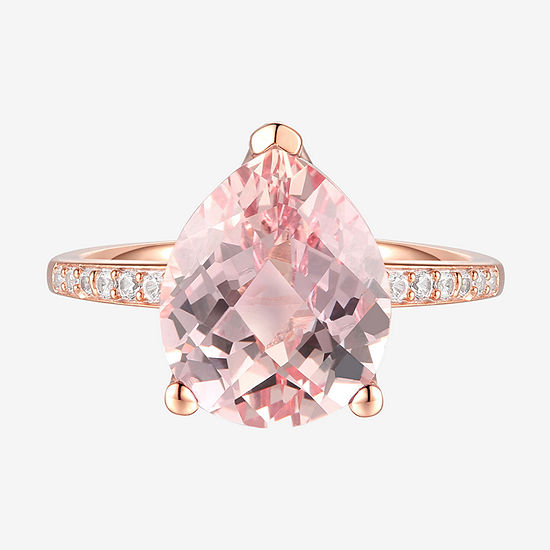 Womens Simulated Pink Morganite 10K Rose Gold Pear Cocktail Ring