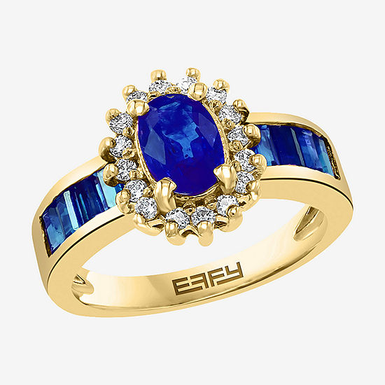 Effy Womens 1/4 CT. T.W. Diamond & Genuine Blue Sapphire 14K Gold 14K White Gold Cocktail Ring
