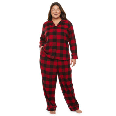 North Pole Trading Co. Buffalo Plaid Womens Plus Long Sleeve 2-pc. Pant Pajama Set