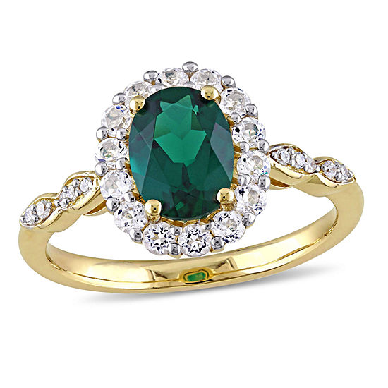 Womens Diamond Accent Lab Created Emerald 14K Gold Cocktail Ring-JCPenney