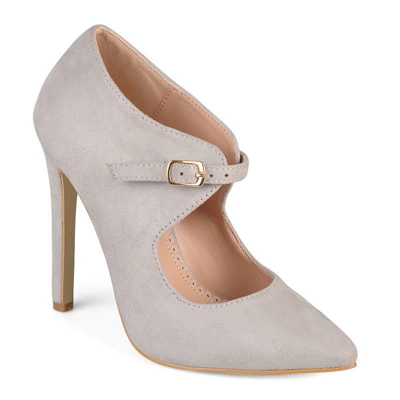 Journee Collection Womens Connly Pumps Buckle Pointed Toe Stiletto Heel, Size 7 1/2 Medium, Gray