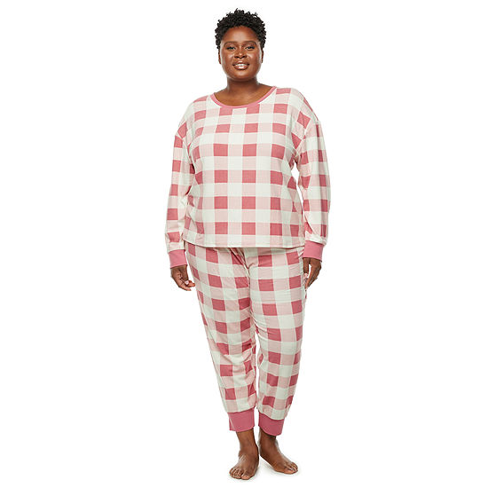 North Pole Trading Co. Nordic Buffalo Womens Plus Long Sleeve 2-pc. Pant Pajama Set