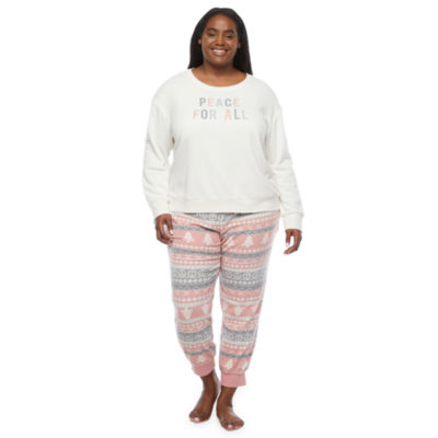 North Pole Trading Co. Nordic Fairisle Womens Plus Long Sleeve 2-pc. Pant Pajama Set