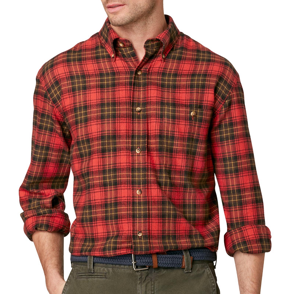 G.H. BassLong Sleeve Plaid Flannel Shirt, Red, Mens