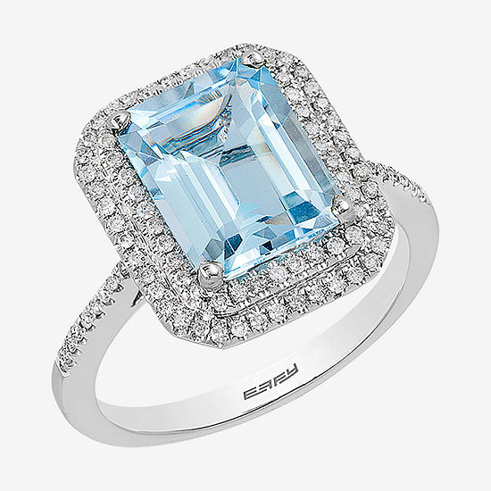 LIMITED QUANTITIES! Effy Final Call Womens Genuine Blue Aquamarine & 1/4 CT. T.W. Genuine Diamond 14K White Gold Cocktail Ring