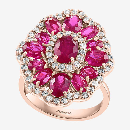 LIMITED QUANTITIES!  Effy Final Call Womens Lead Glass-Filled Red Ruby 14K Rose Gold Cocktail Ring