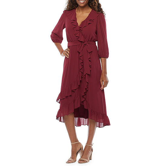 Danny & Nicole 3/4 Sleeve High-Low Fit + Flare Dress