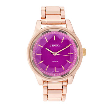 Geneva Womens Pink Dial Rose-Tone Bracelet Watch
