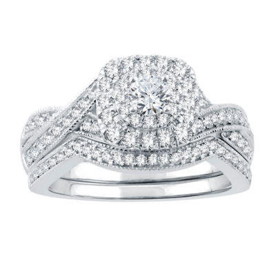 Womens Genuine White Diamond 14K White Gold Engagement Ring - JCPenney