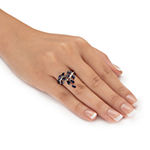 Womens Diamond Accent Genuine Blue Sapphire Platinum Over Silver Cocktail Ring