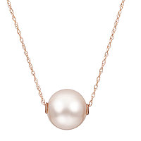 Womens Pink Cultured Freshwater Pearl 10K Rose Gold Pendant Necklace