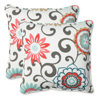 Pillow Perfect Pom Pom Play Square Outdoor Pillow Set Of 2 Color