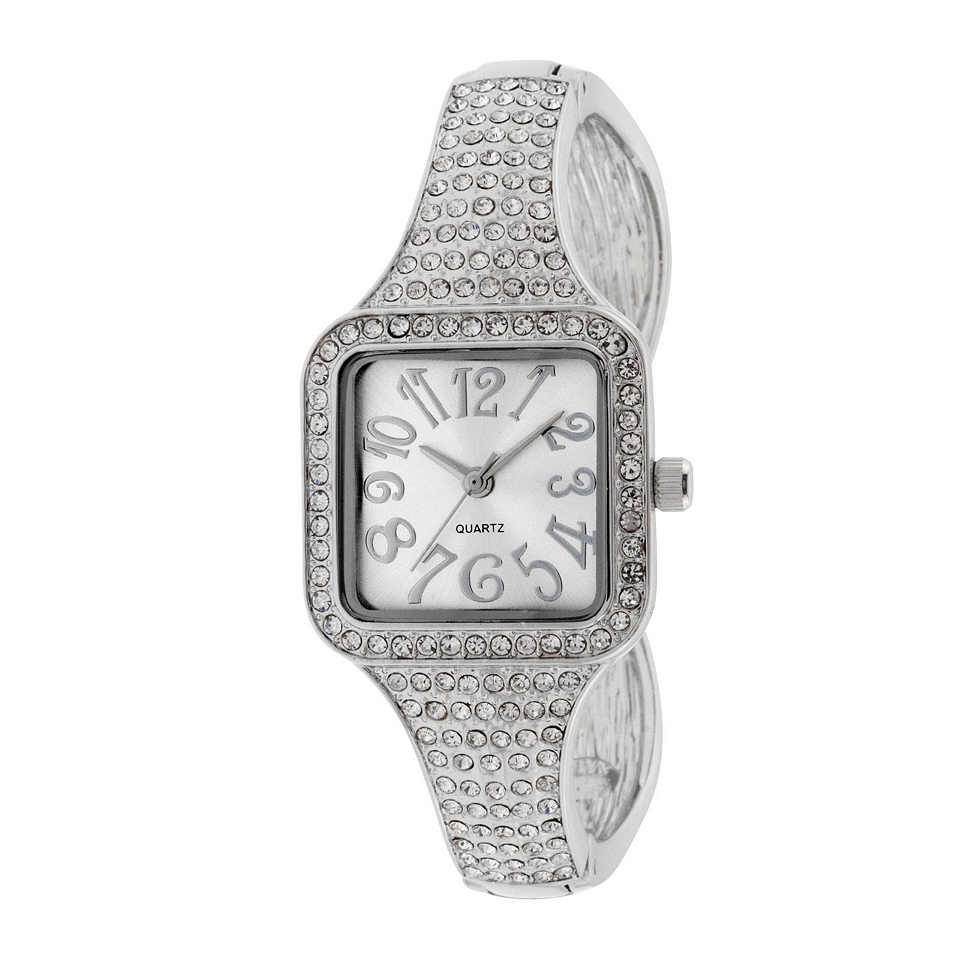 Womens Allover Crystal Accent Dress Watch, Silver