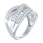Womens 1/2 CT. T.W. Lab Grown White Diamond Sterling Silver Crossover Cocktail Ring