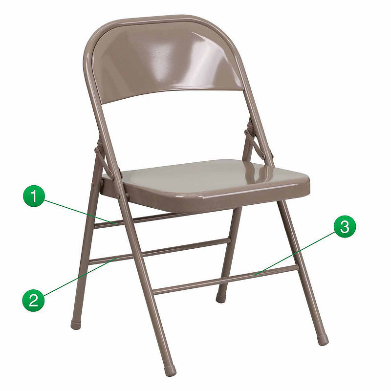 Hercules Series Triple Braced & Double Hinged Metal Folding Chair, Brown