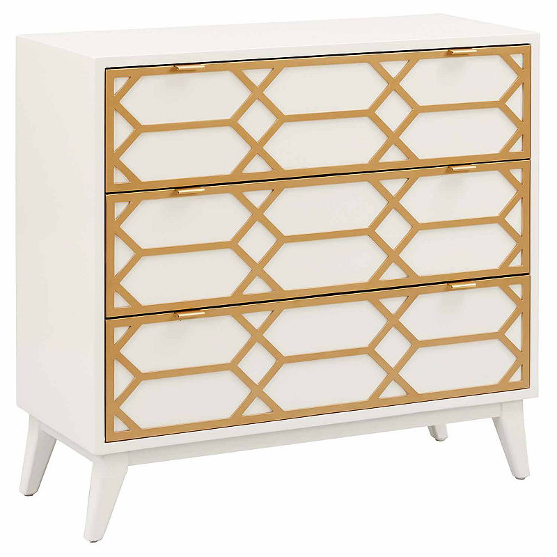 Ava Gold Lattice Accent Chest - White