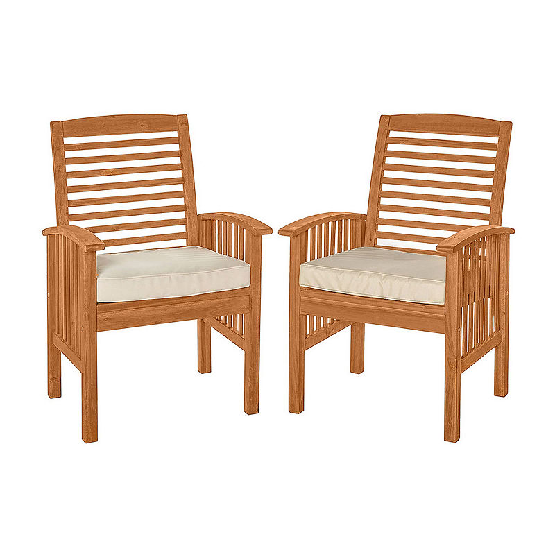 Acacia Wood Patio Chairs with Cushions, Set of 2