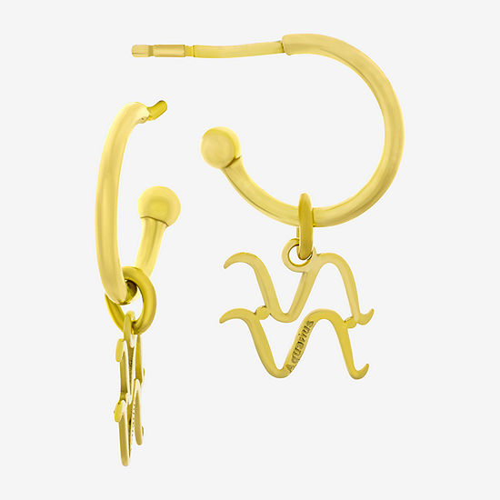 18K Gold Plated Sterling Silver "Aquarius" Zodiac Symbol 3/4 Hoop Earrings"