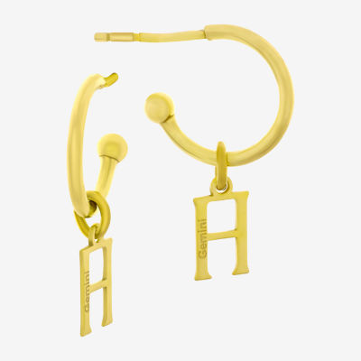 18K Gold Plated Sterling Silver "Gemini" Zodiac Symbol 3/4 Hoop Earrings"